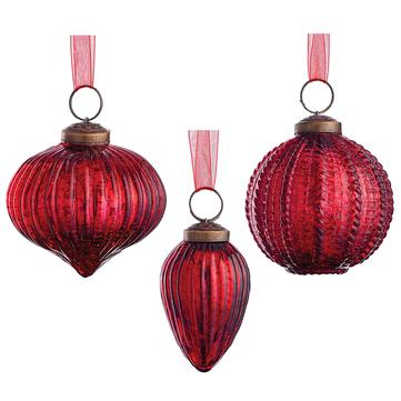 Vintage Textured Glass Ornament S/3