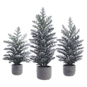 Potted Snowy Faux Pine Trees S/3