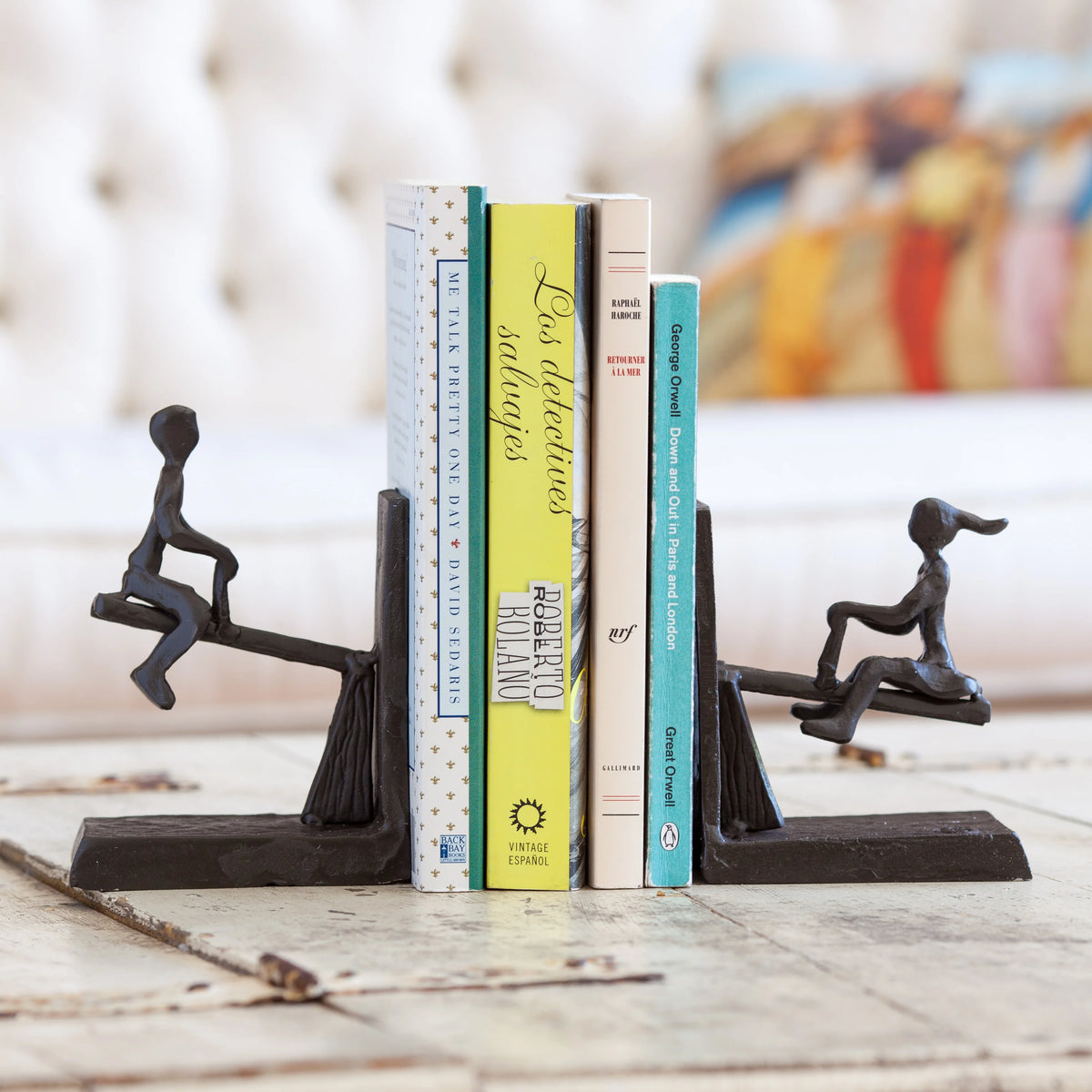 Children Playing on a See-Saw Metal Bookend Set | Danya B.