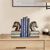Horses on Books Polyresin Antique Patina Finish Bookend Set | Danya B.