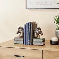 Horses on Books Polyresin Antique Patina Finish Bookend Set | Danya B.