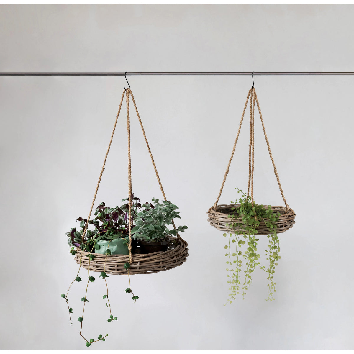 Handwoven Hanging Rattan Baskets S/2