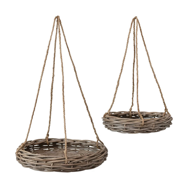 Handwoven Hanging Rattan Baskets S/2