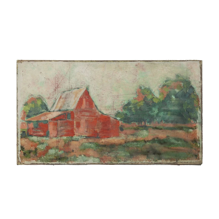 Canvas Barn Wall Hanging W/ Hemlock Wood Frame