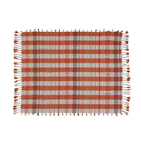 Recycled Cotton Blend Woven Plaid Throw Blanket with Braided Fringe