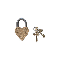 Embossed Brass Heart Shaped Lock w/ 2 Keys