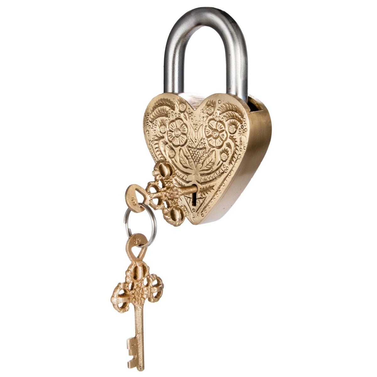 Embossed Brass Heart Shaped Lock w/ 2 Keys