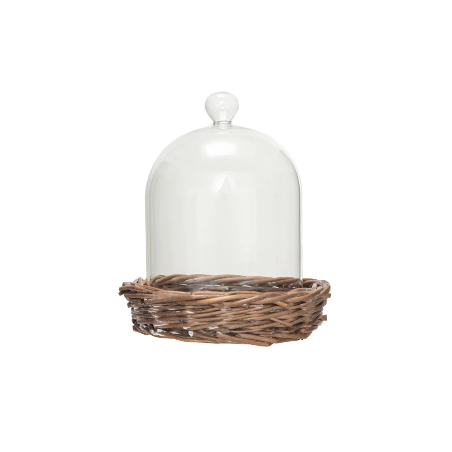 Decorative Glass Cloche w/ Woven Willow Base