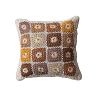 Crocheted Block Granny Square Pillow - 18"