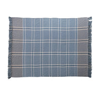 Blue & Grey Plaid Recycled Cotton Blend Woven Throw w/ Fringe