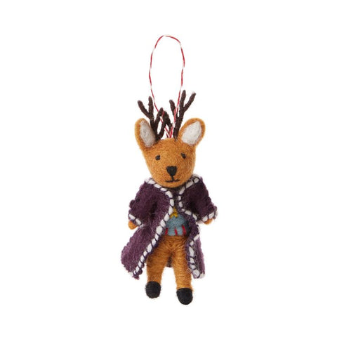 Felt Reindeer w/ Purple Coat "Dapper Don" Ornament