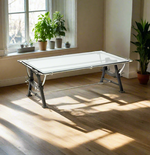 Industrial Glass-Topped Iron Coffee Table