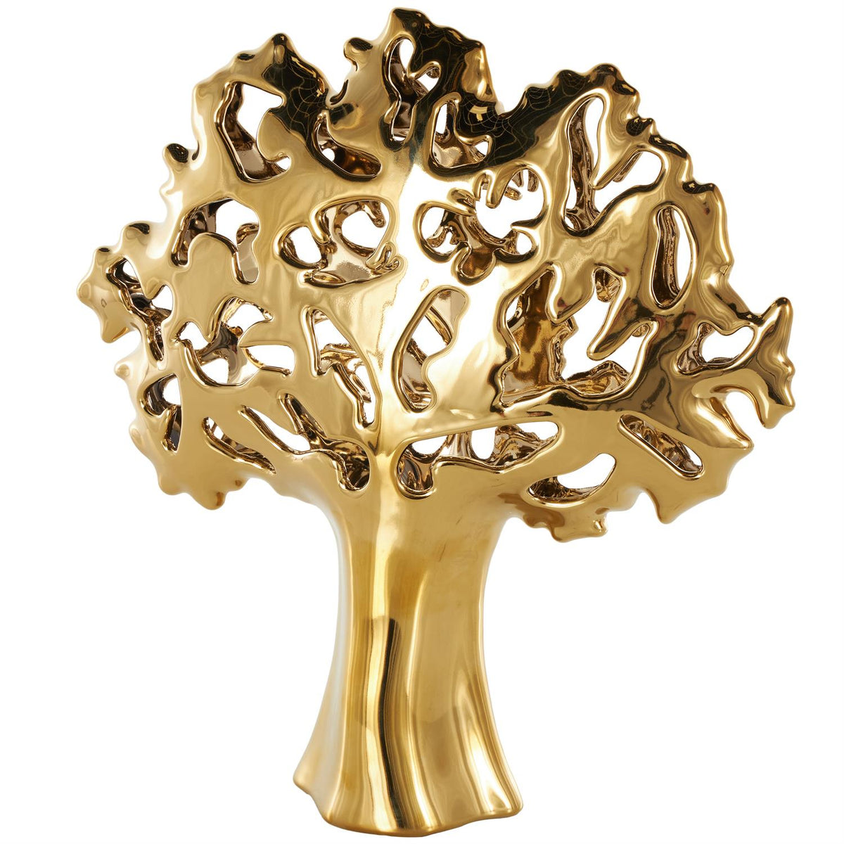 Gold Ceramic Tree Sculpture w/ Abstract Cutouts