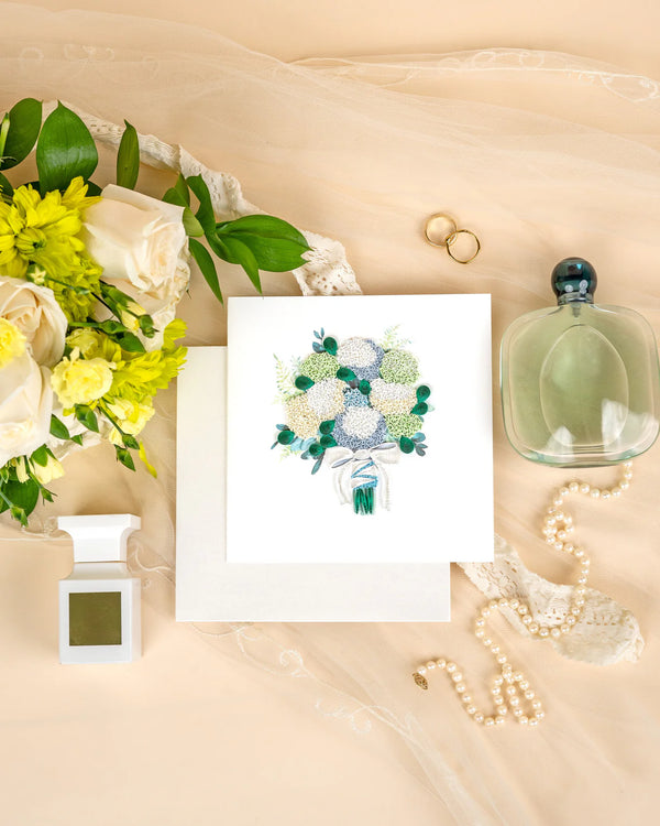 Quilled Hydrangea Wedding Bouquet Greeting Card
