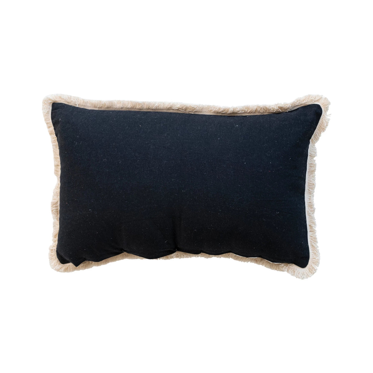 "Wicked" Cotton Velvet Black Lumbar Pillow w/ Embroidery & Fringe