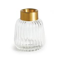 Gold Topped Ribbed Glass Jasper Vase