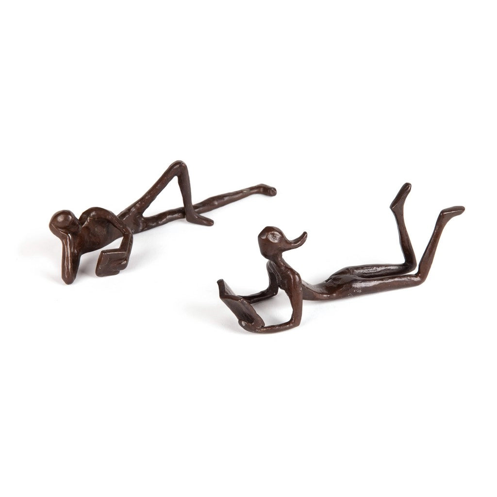 Man and Woman Leisurely Reading a Book Bronze Sculptures (2 Piece Set) | Danya B.