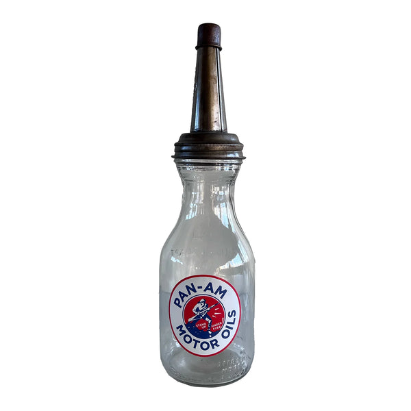 Vintage Pan-Am Motor Oils bottle on a white background