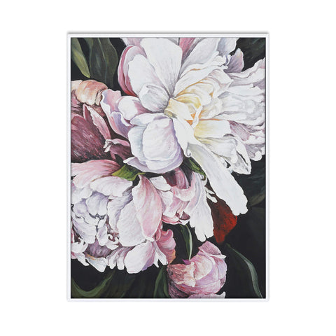 Bramble Pink Peony on Canvas with White Frame