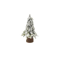 Plastic Snowy Tree with Faux Wood Slice Base & LED Lights