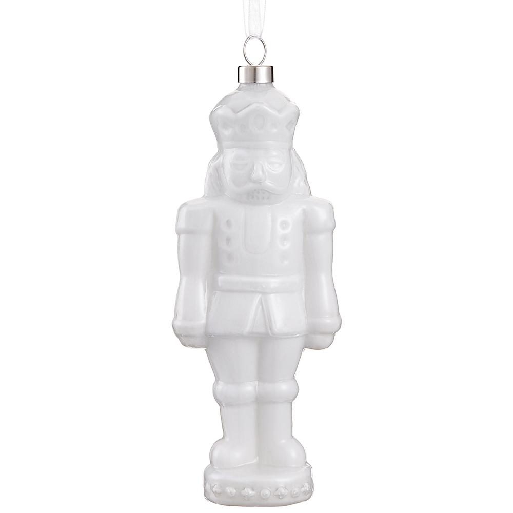 6" Glass Nutcracker Ornament Antique Cream