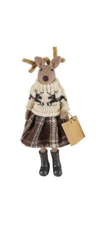Wool Felt Deer in Clothes & Resin Boots with Present, 2 Styles