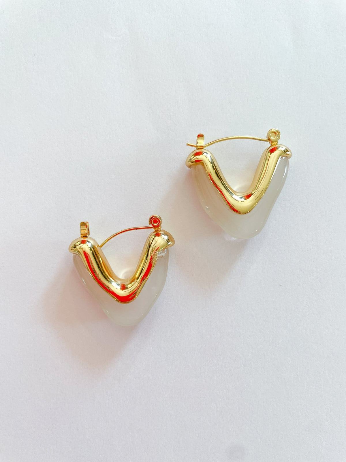 White Acrylic V - Shape Earrings