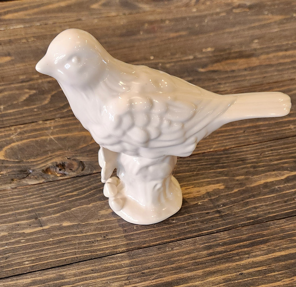 Vintage White Ceramic Bird Figurine On Floral Base