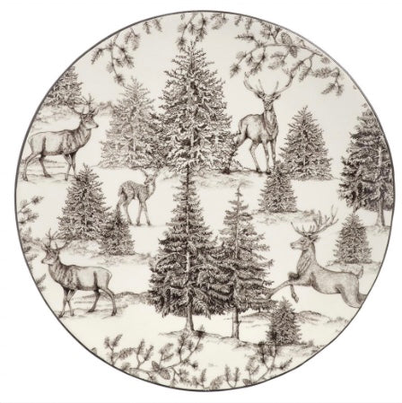 8" Tree/Reindeer Ceramic Plate White Black