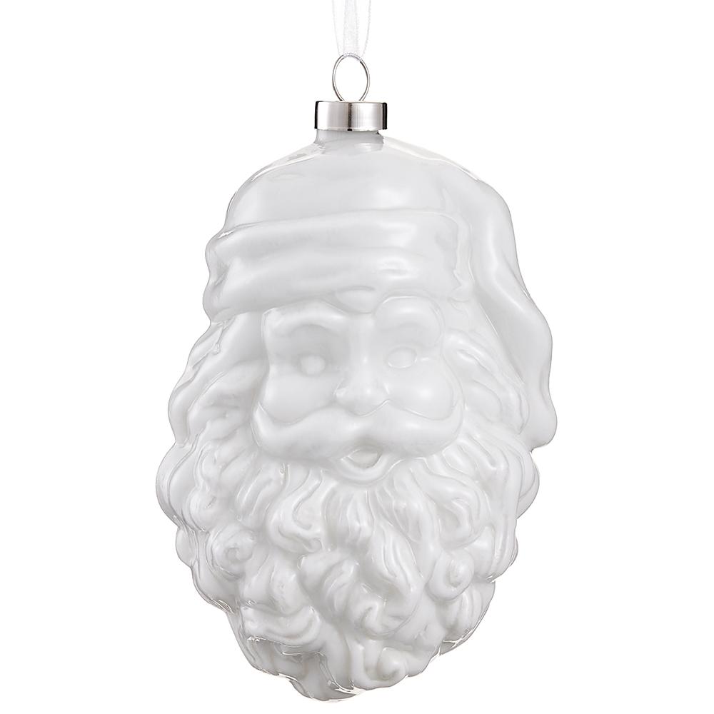 5" Glass Santa Ornament Antique Cream