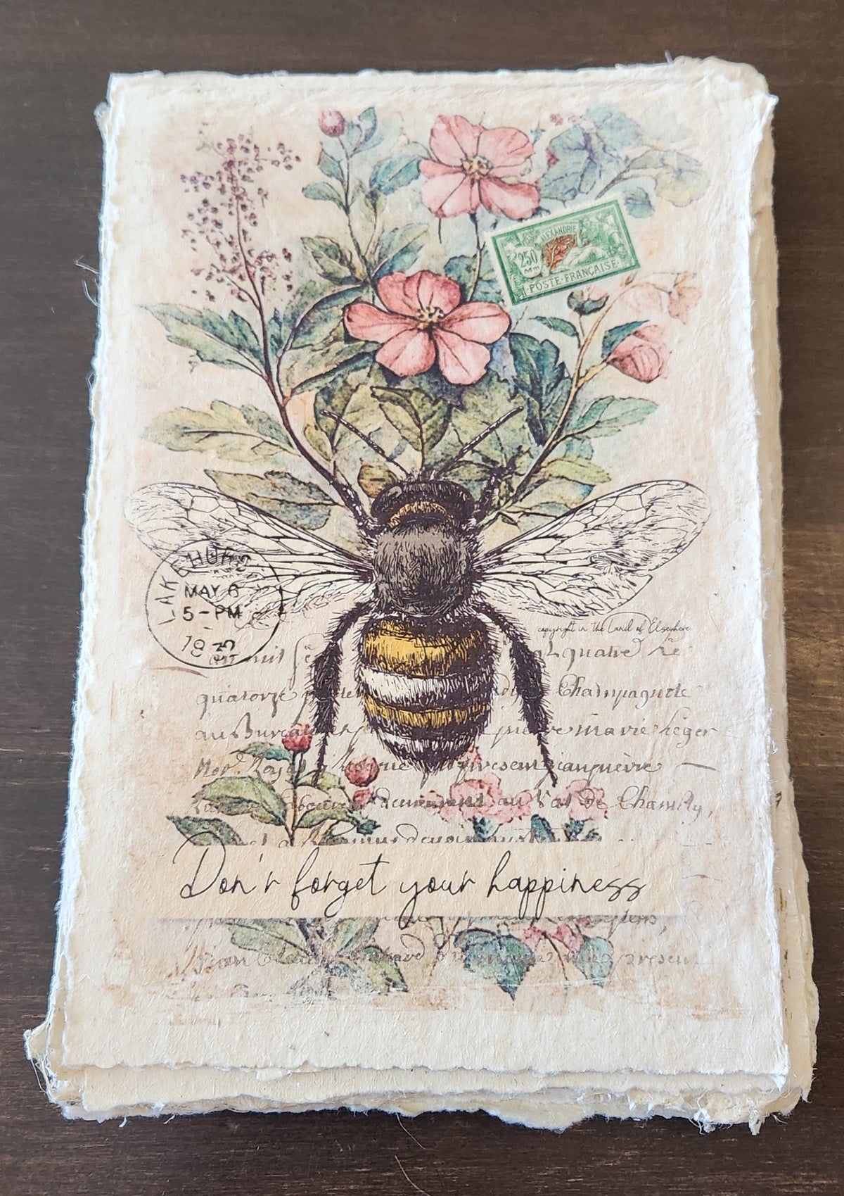 Inspirational Quote with Flower on Handmade Paper Print