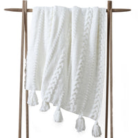 Off White Braided Pom Pom Throw