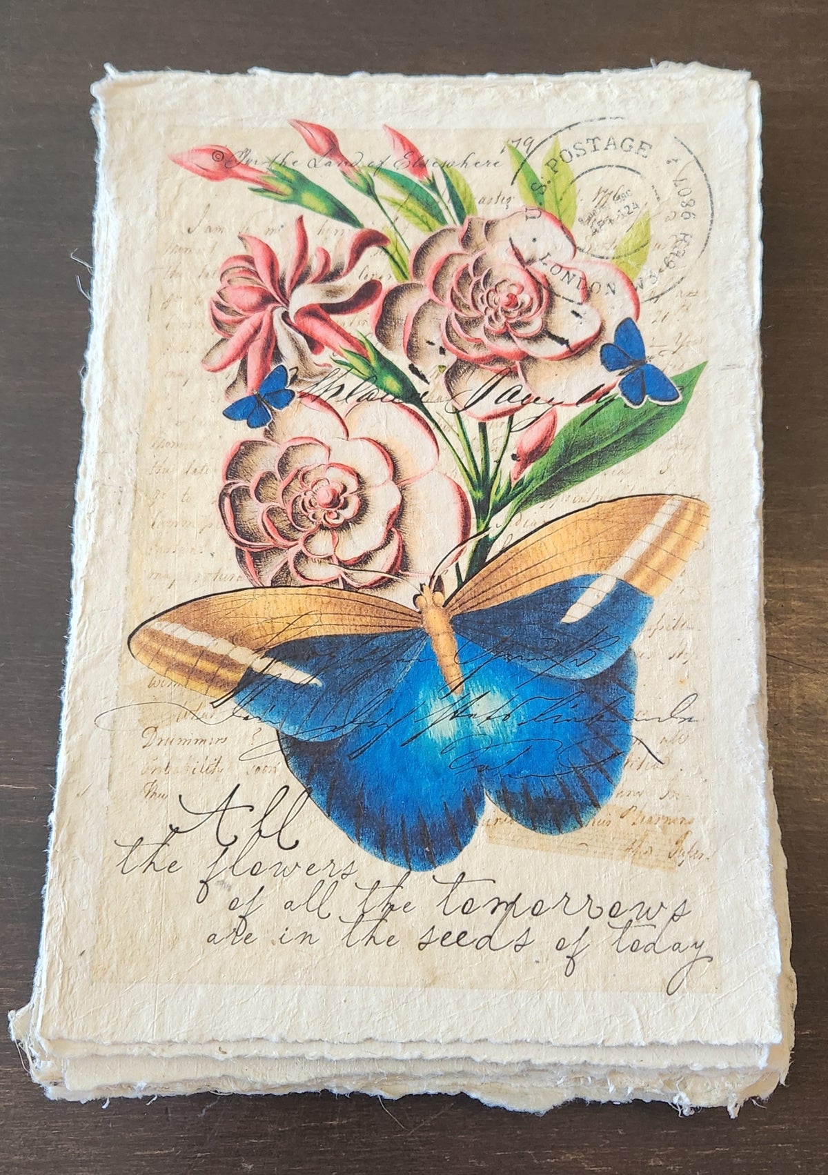 Inspirational Quote with Flower on Handmade Paper Print