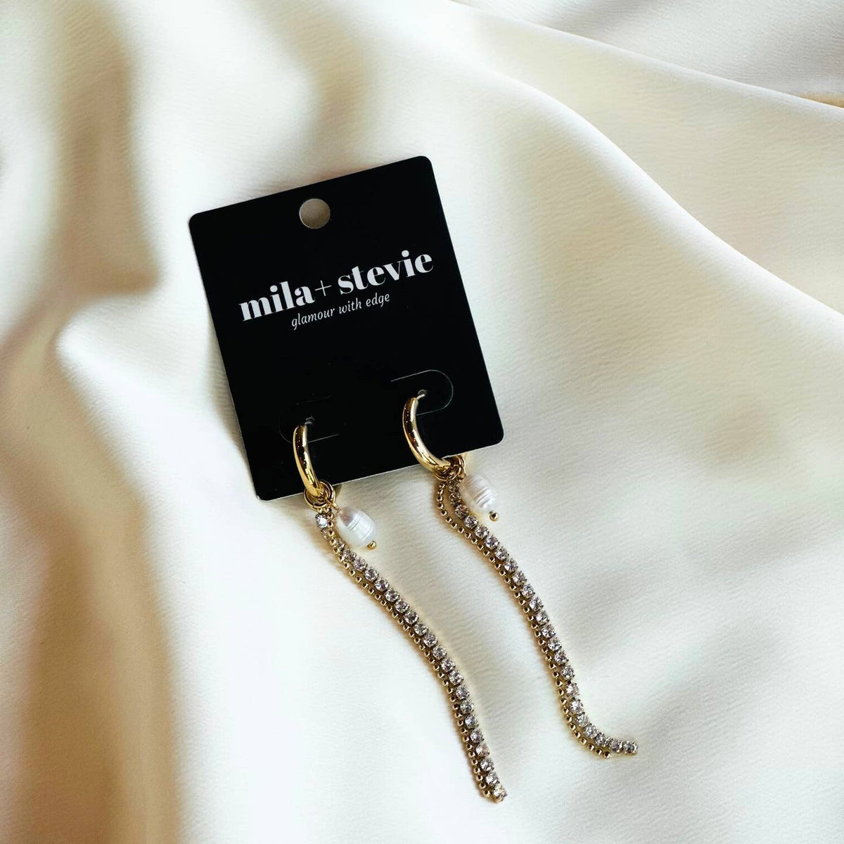 Pearl Cz Fringe Huggie Earrings - FLORENCE