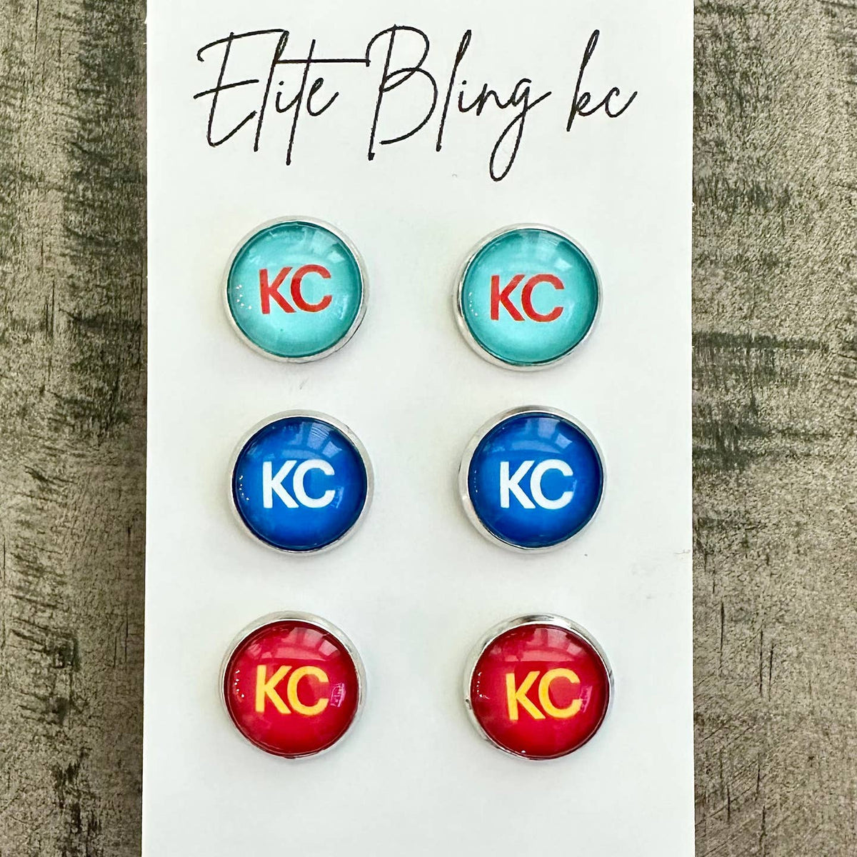 Kansas City Kc Stud Earrings | 3 Pack - Kc Currant | Royals | Sporting | Chiefs