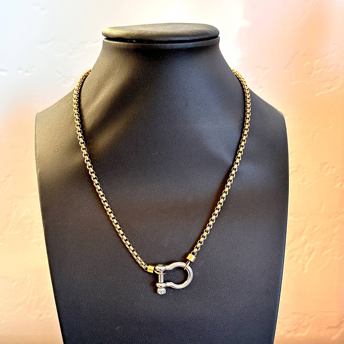 Horsebit Necklace - Gold Chain with Silver Clasp - HANNAH