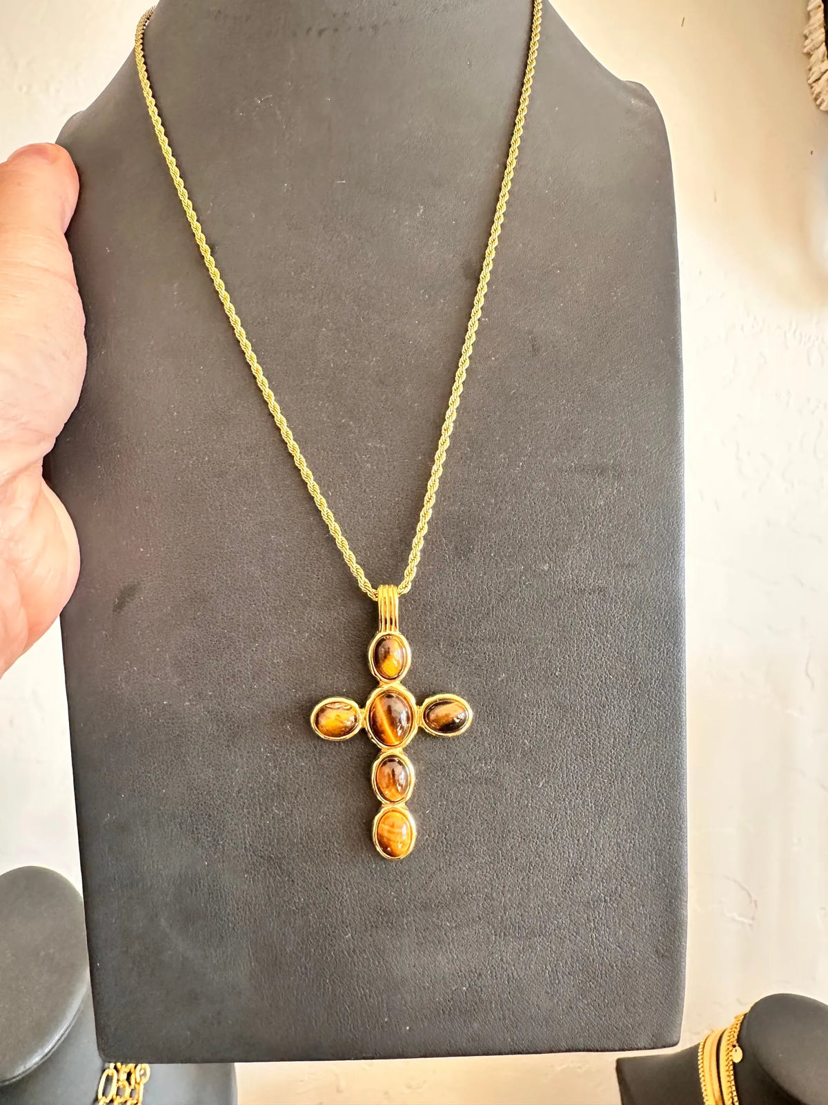 Tigereye Gemstone Cross Necklace