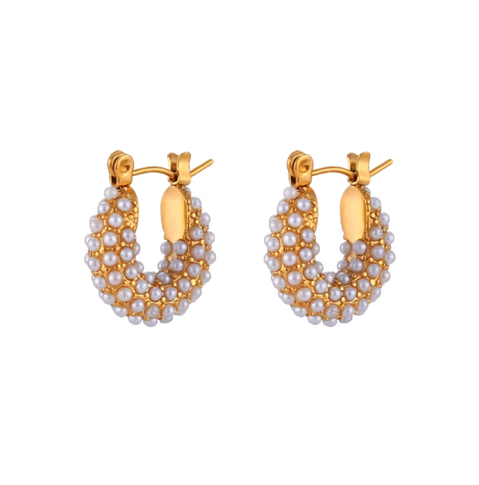 Chunky Hoop Pearl Earrings - NINA