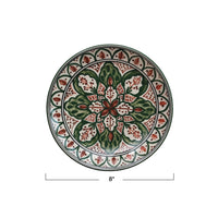 Hand-Painted Stoneware Plate w/ Design, Cream Color, Brown & Green