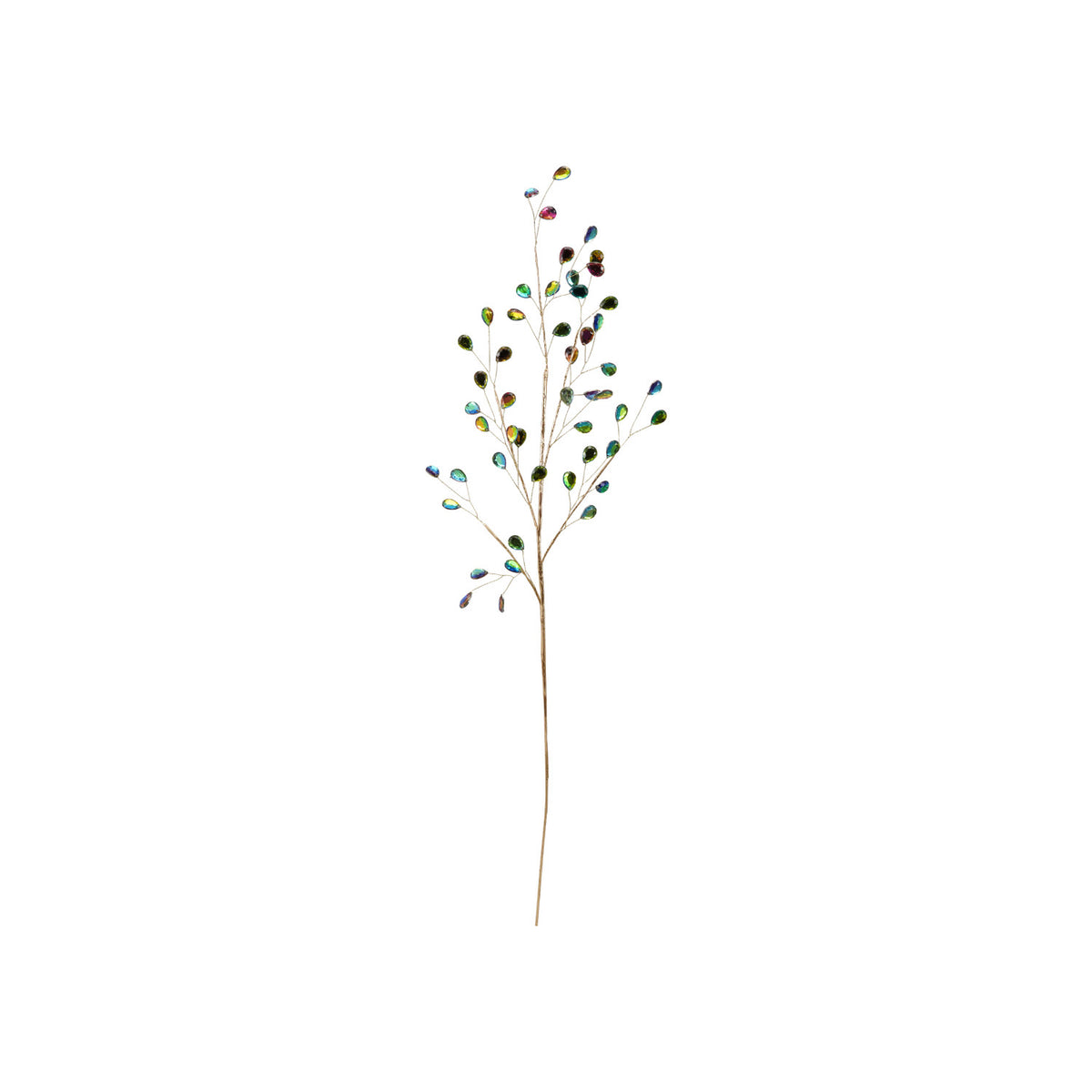 Faux Botanical Spray with Iridescent Acrylic Jewels, Gold Finish