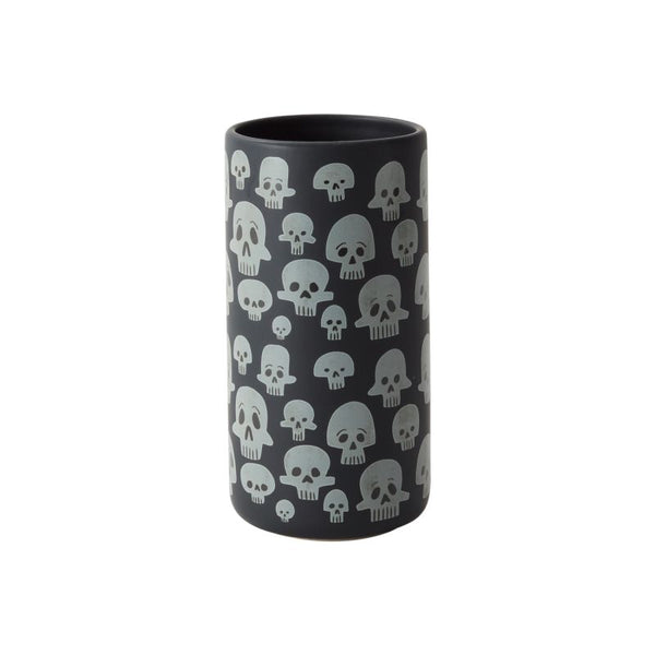 Ceramic Black Pot w/ White Skulls