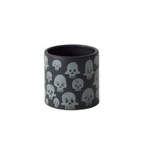 Ceramic Black Pot w/ White Skulls