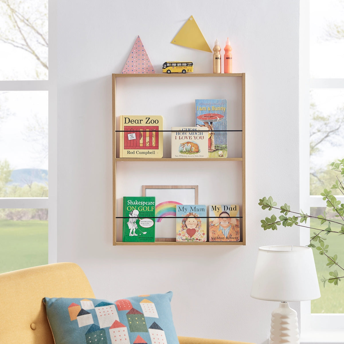 Steiner Beech Square 2-Tier Kids Wall Mounted Bookshelf | Danya B