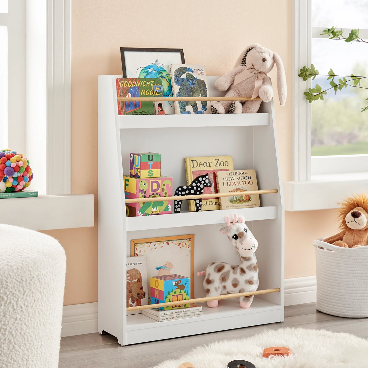 Steiner White 3-Tier Kids Freestanding Bookcase with Rods | Danya B.