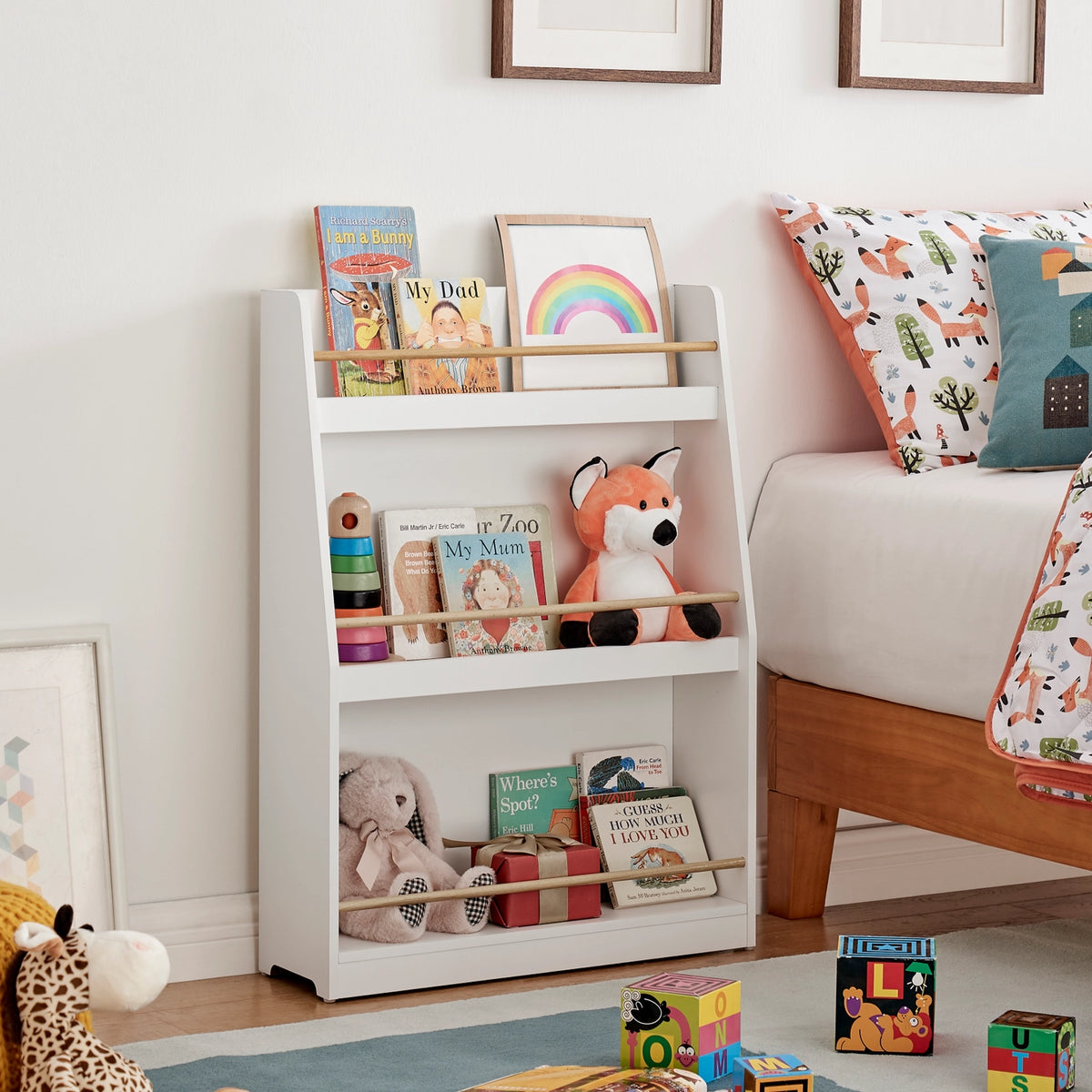 Steiner White 3-Tier Kids Freestanding Bookcase with Rods | Danya B.