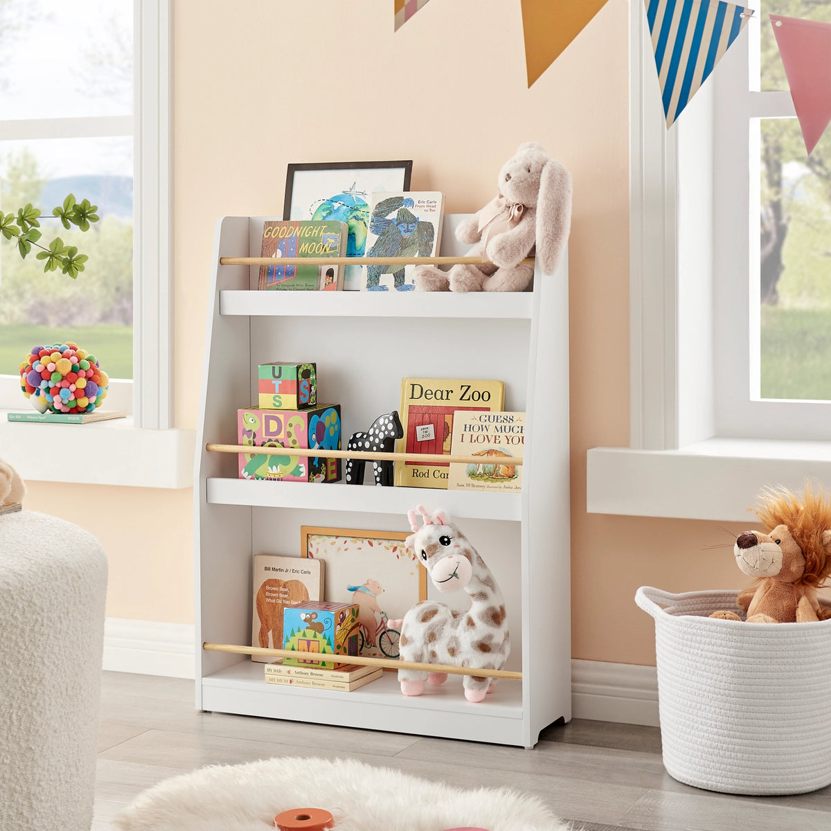 Steiner White 3-Tier Kids Freestanding Bookcase with Rods | Danya B.