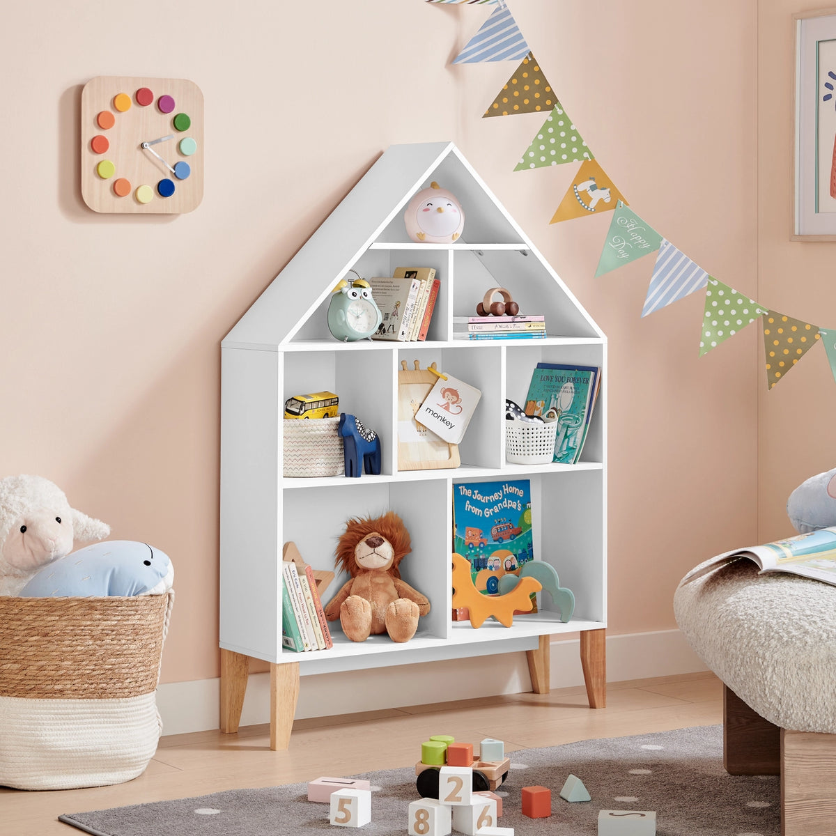Steiner White Dollhouse Kids Bookshelf with Beech Legs | Danya B.