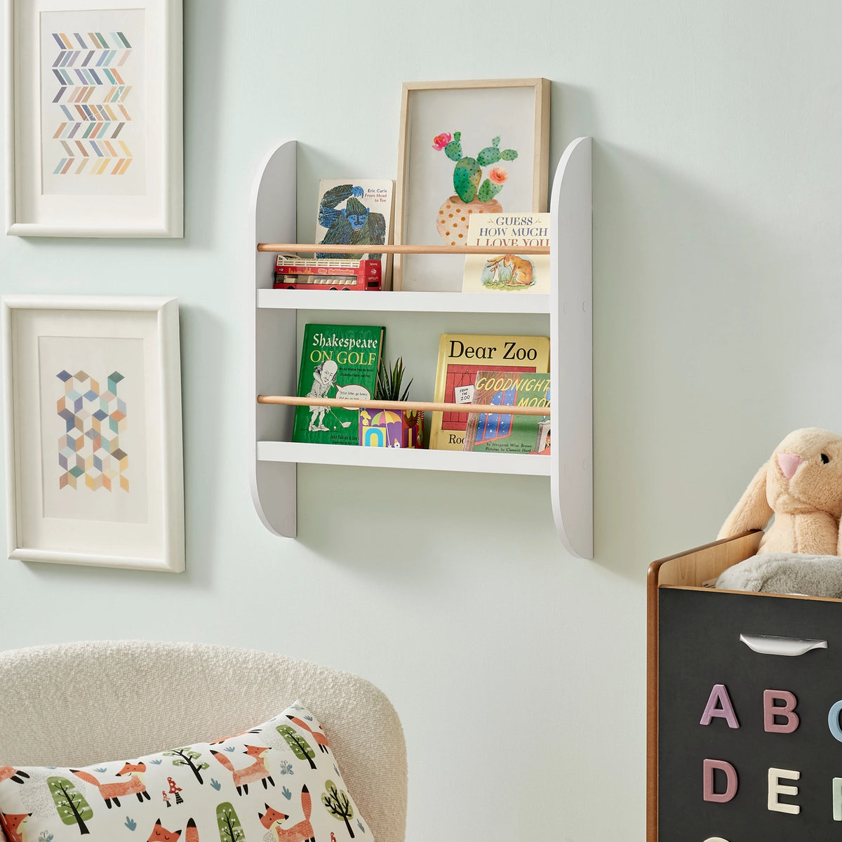 Steiner White Rounded 2-Tier Kids Wall-Mount Bookcase | Danya B.