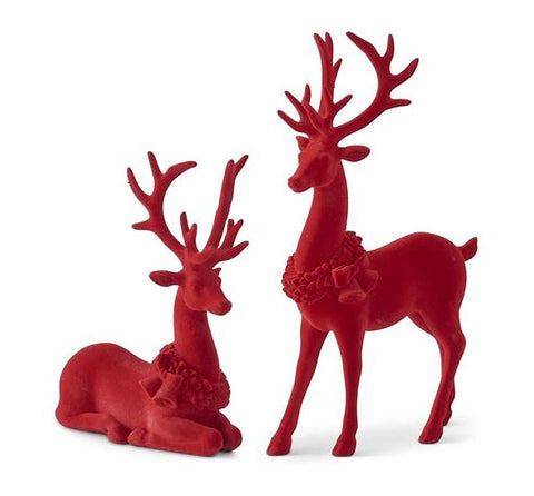 Red Velvet Polyresin Reindeer (Set of 2)