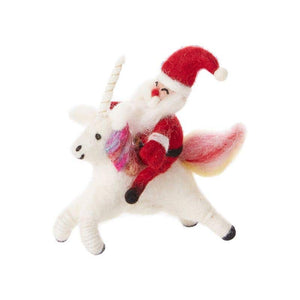 Felt Fantastic Santa Riding Unicorn Ornament